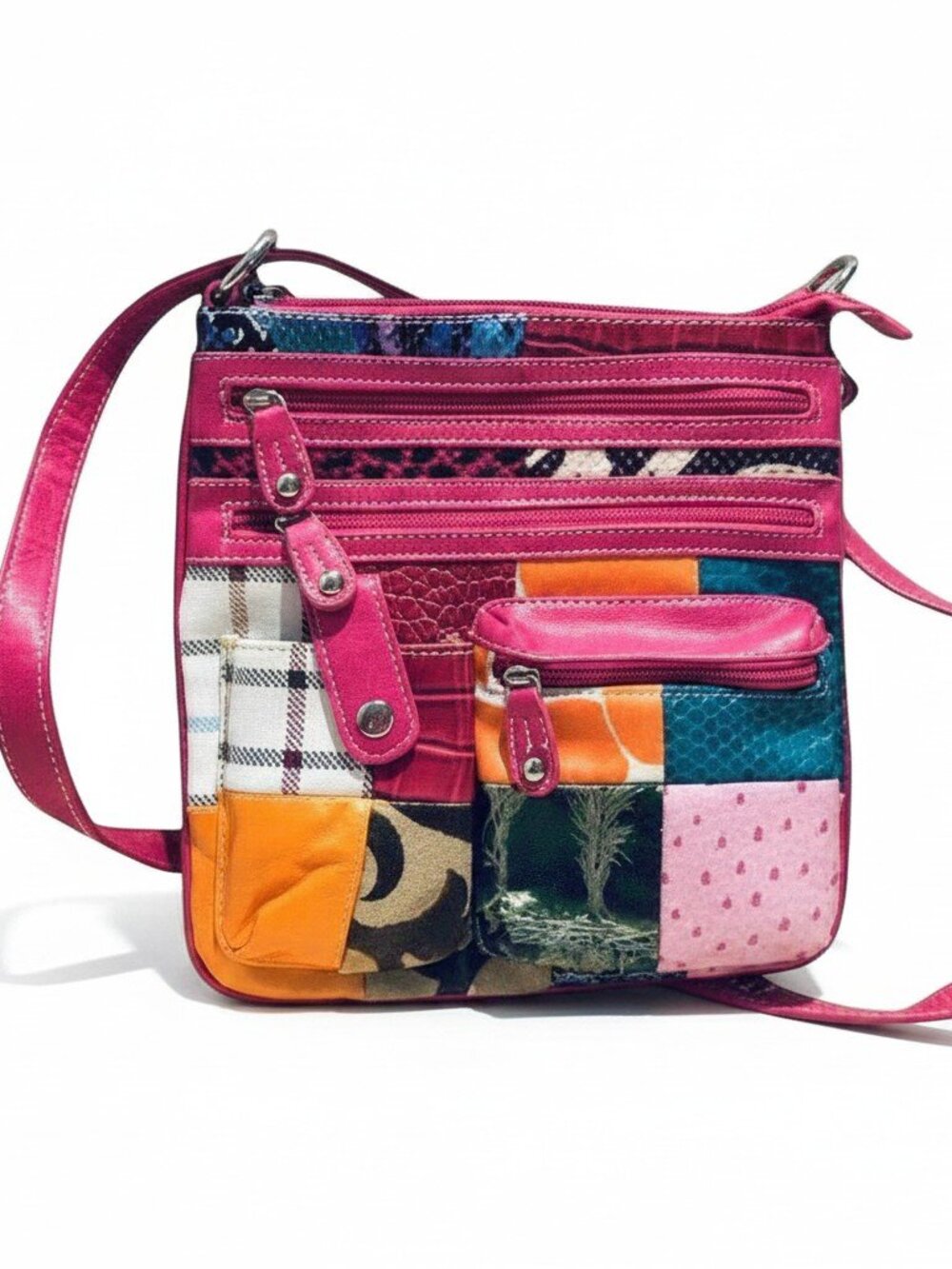 Flat Patchwork Faux Leather Shoulder Bag